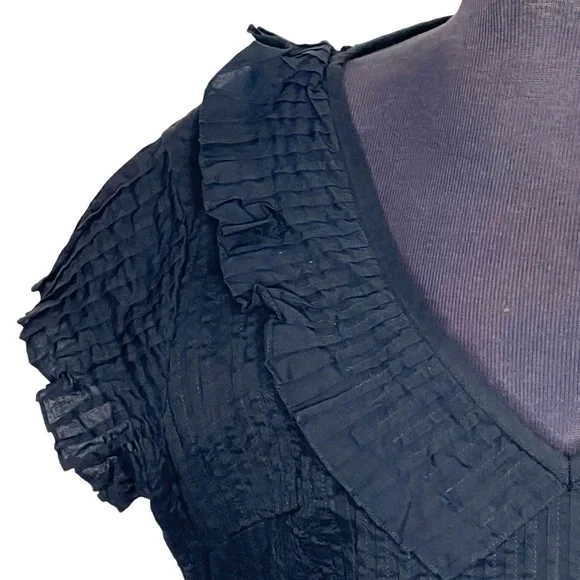 G2 by George Gross Womens Dress Size 16 Black Midi V-Neck A-Line 100% Cotton - Picture 3 of 10